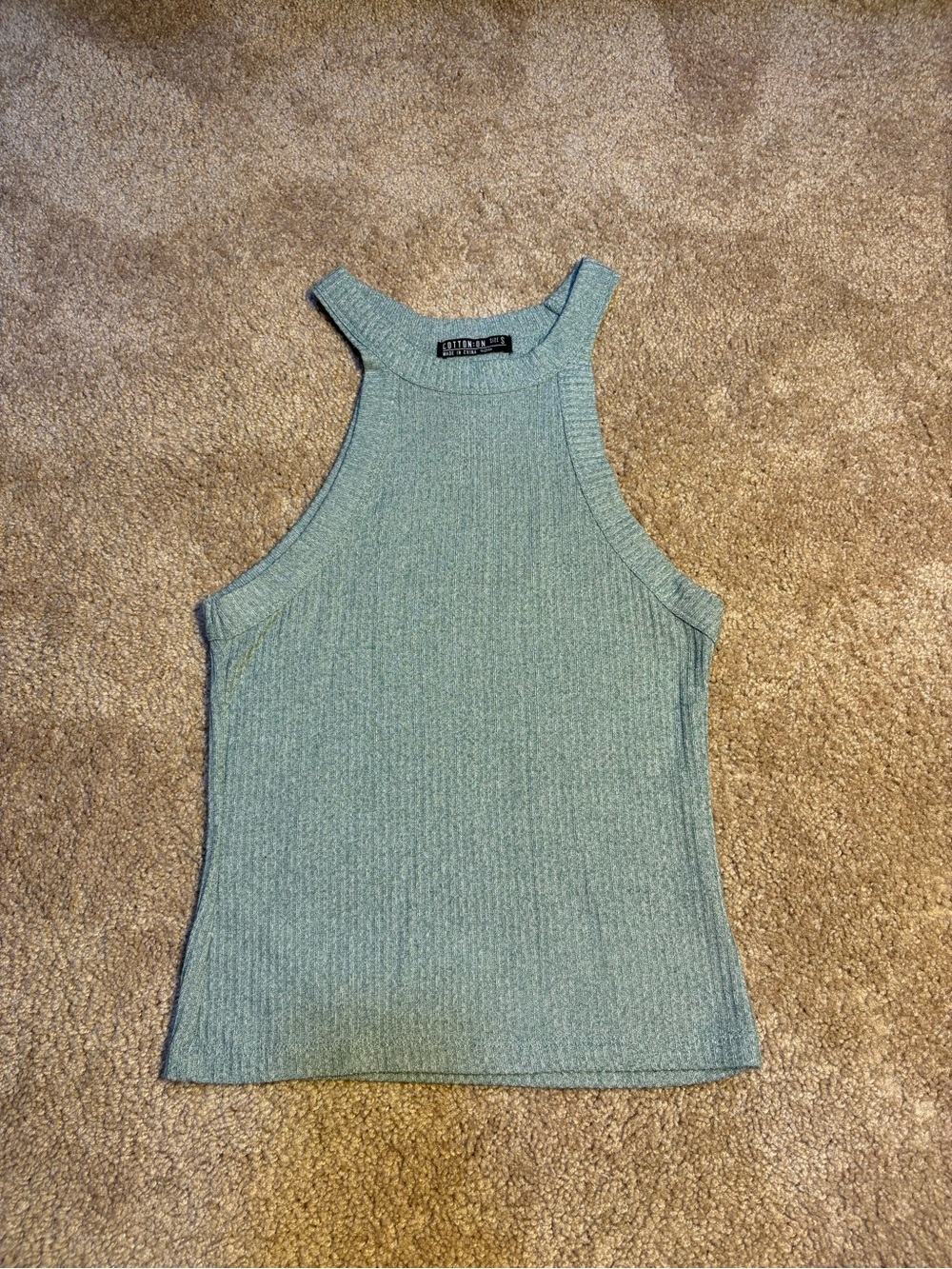 Cotton On Ribbed High-Neck Tank Top in Sage Green